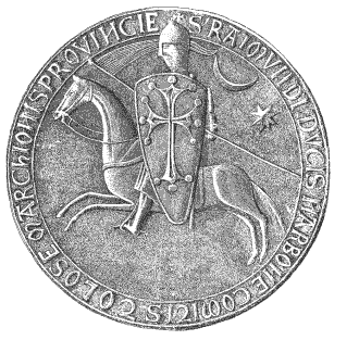 Seal of Raymond VI of Toulouse. Click for a larger image in a new window. 