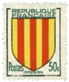 A French 50centime stamp, 1955, showing the coat of arms of the Count of Foix